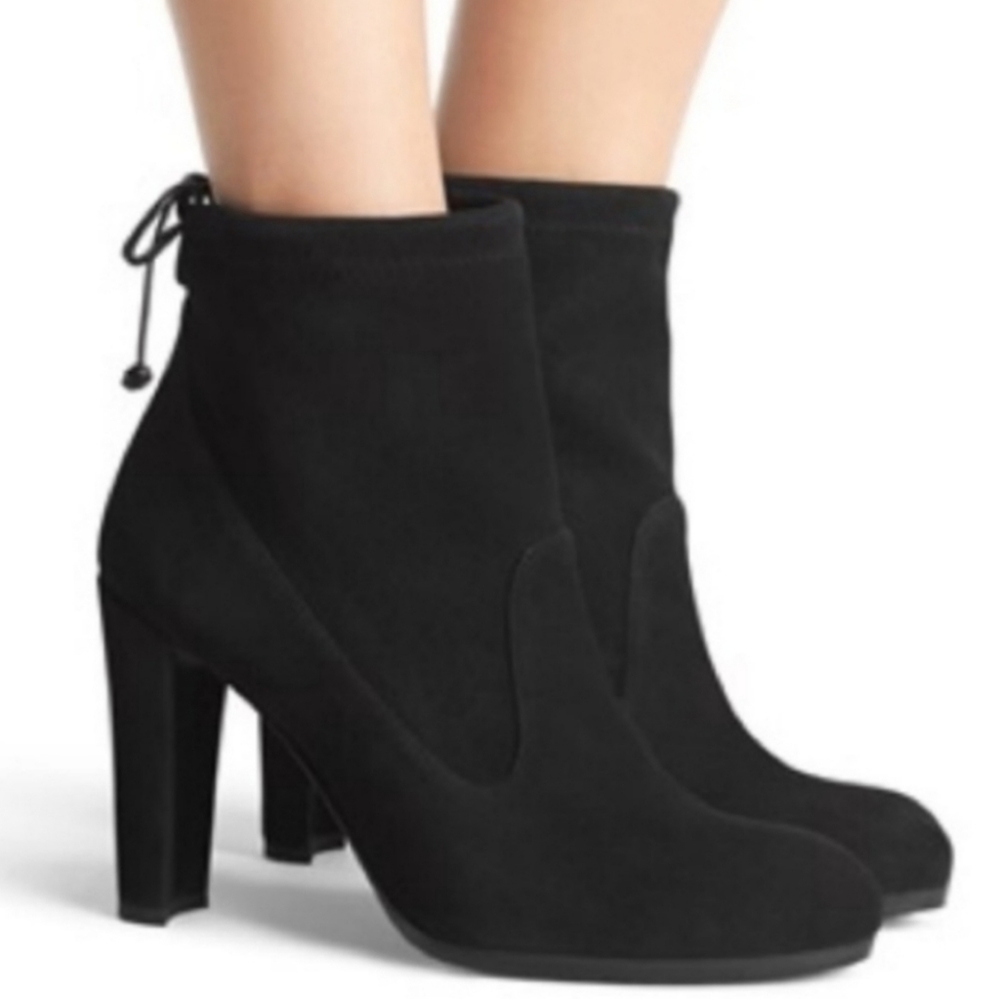 Stuart Weitzman Black Suede Block Heels Annkle Boots 7.5 M
